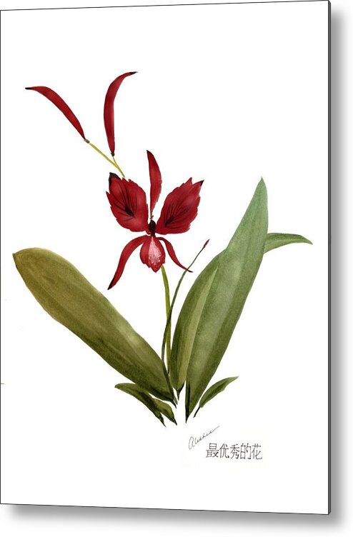 Orchid Metal Print featuring the painting Wild Chinese Orchid #2 by Alethea M