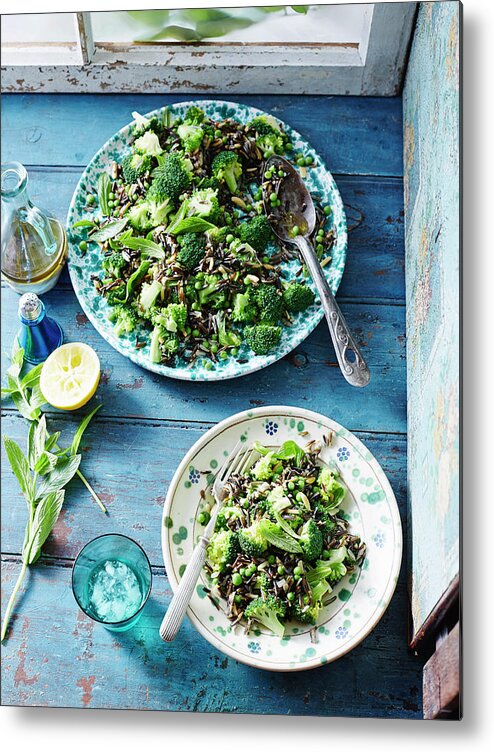 Broccoli Metal Print featuring the photograph Wild Rice, Pea And Broccoli Salad by Brett Stevens