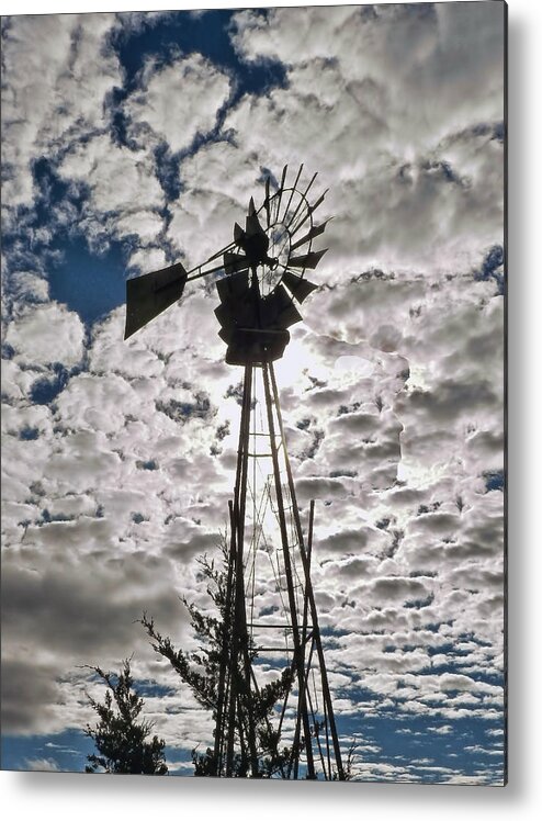 Windmill Metal Print featuring the digital art Windmill in the clouds by Cathy Anderson