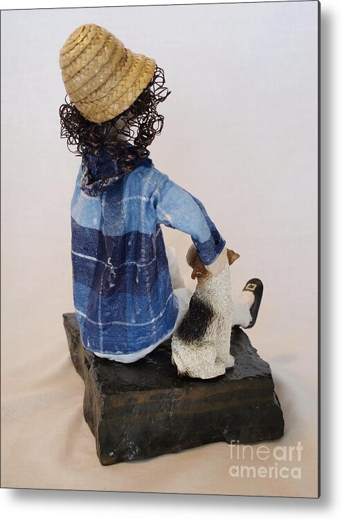 Sculpture Metal Print featuring the sculpture With My Dog - 2nd Photo by Vivian Martin