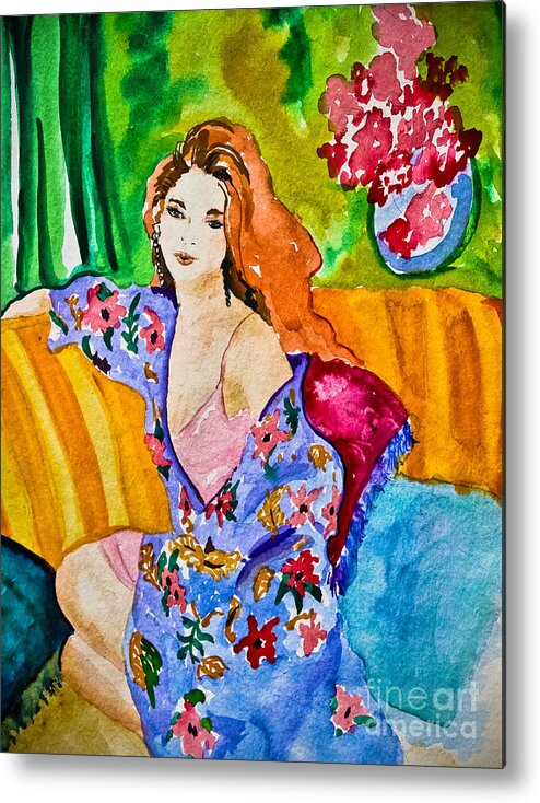 Portraits Metal Print featuring the painting Woman in Silk Kimono by Colleen Kammerer