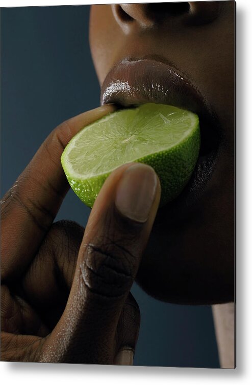 Woman Sucking On A Lime Metal Print by Kate Jacobs/science Photo