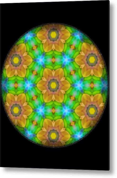 Digital Art Metal Print featuring the digital art Yellow Flower Mandala by Karen Buford