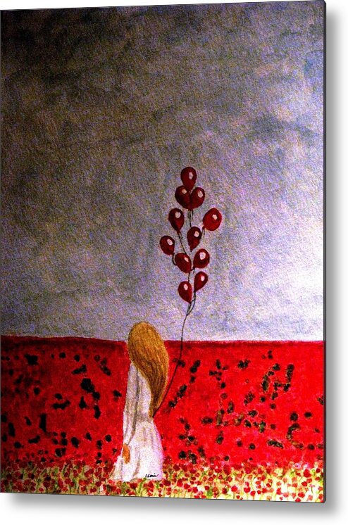 Red Balloons Metal Print featuring the painting You'll Never Walk Alone by Angela Davies