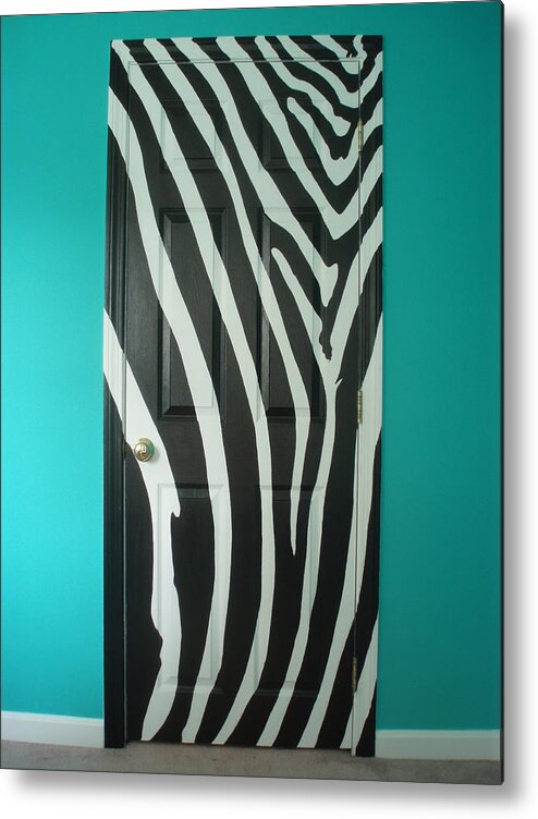 Acrylic Paint On Wood Metal Print featuring the painting Zebra Stripe Mural - Door Number 1 by Sean Connolly