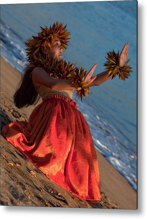 Maui Hawaii Hula Dancer Seashore Sand Sea Hula Girl Metal Print featuring the photograph Hula girl #1 by James Roemmling