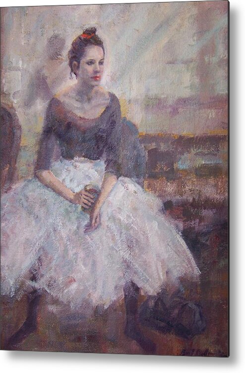  Ballerina Metal Print featuring the painting Seated ballerina #1 by Bart DeCeglie