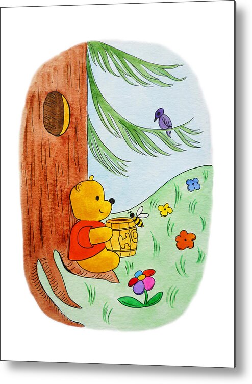 Winnie-the-pooh Metal Print featuring the painting Winnie The Pooh and His Lunch #2 by Irina Sztukowski