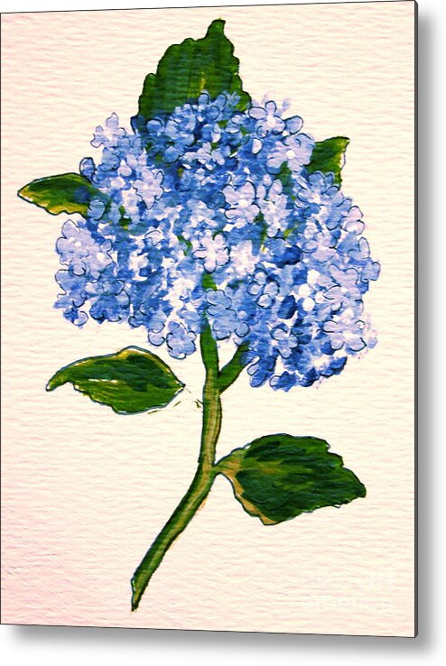 Blue Metal Print featuring the painting Blue Hydrangea by Leea Baltes