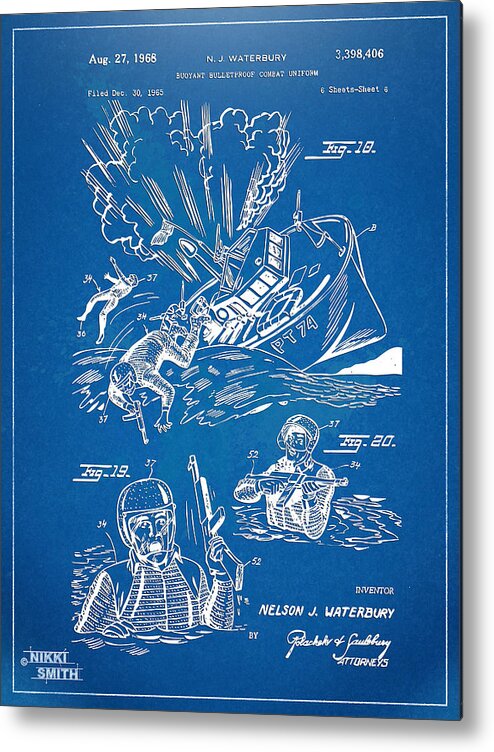 Bulletproof Metal Print featuring the digital art Bulletproof Patent Artwork 1968 Figures 18 to 20 by Nikki Marie Smith