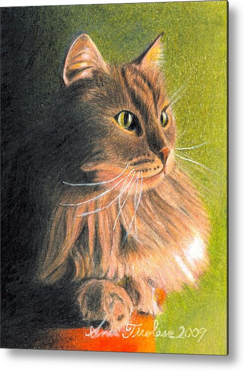 Cat Metal Print featuring the drawing Cat Miniature by Ana Tirolese