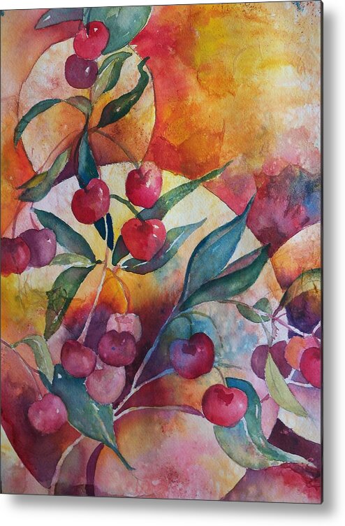 Sandy Collier Metal Print featuring the painting Cherries in the Sun by Sandy Collier