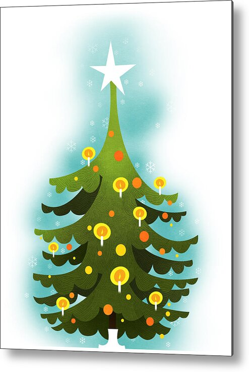 Vertical Metal Print featuring the digital art Christmas Tree by Illustration by Janne Harju