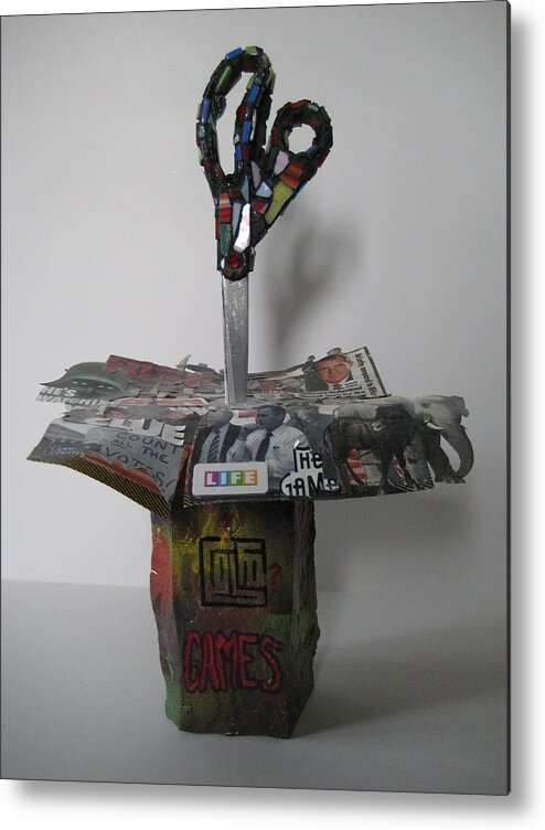 Sculpture Metal Print featuring the mixed media Games Rock-Paper-Scissors by Mark Lubich