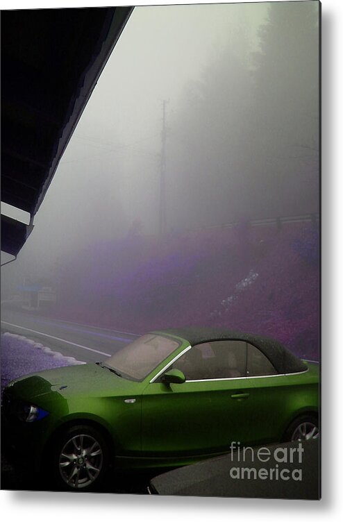 Fog Metal Print featuring the photograph Green Car by Beebe Barksdale-Bruner