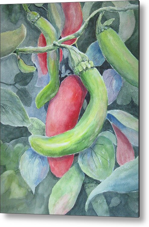 Peppers Metal Print featuring the painting Hot Peppers by Marilyn Clement