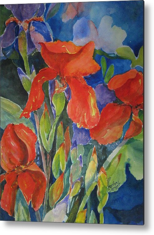 Iris Metal Print featuring the painting Iris Ablaze by Marilyn Clement