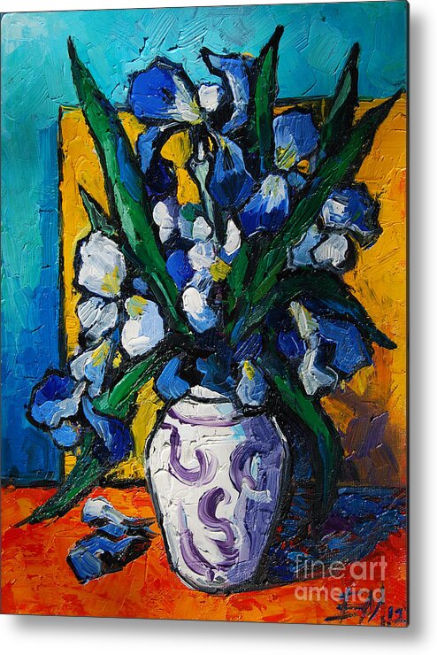 Irises Metal Print featuring the painting Irises by Mona Edulesco