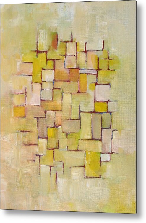 Abstract Metal Print featuring the painting Line Series Yellow basket weave by Patricia Cleasby