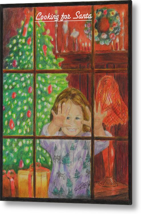 Christmas Card Metal Print featuring the drawing Looking for Santa by Quwatha Valentine