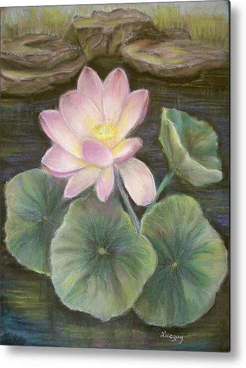 Water Metal Print featuring the painting Lotus by Katalin Luczay