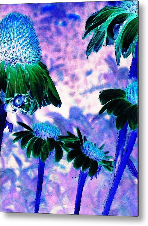 Abstract Metal Print featuring the digital art Neon flowers by Joseph Ferguson