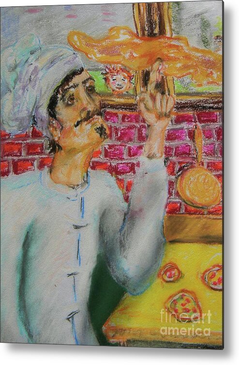Pizza Metal Print featuring the pastel Pizza Chef by Emily Michaud