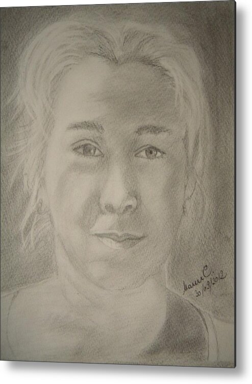 Selfportret Metal Print featuring the drawing Selfportret by Manuela Constantin