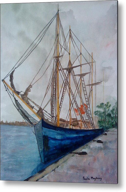 Tall Metal Print featuring the painting Tall Pirate Ship by Paula Maybery