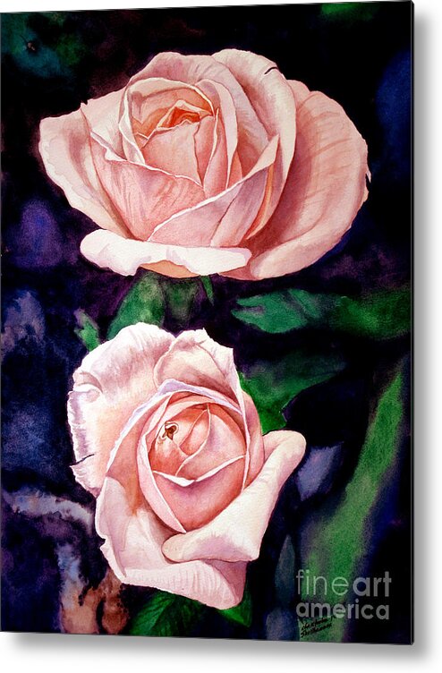 Rose Metal Print featuring the painting Two Roses by Christopher Shellhammer