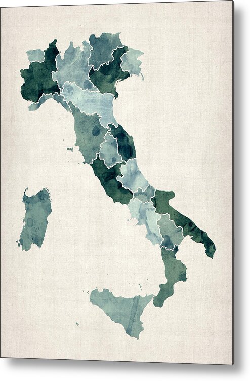 Italy Map Metal Print featuring the digital art Watercolor Map of Italy by Michael Tompsett