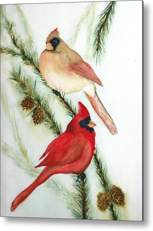 Cardinals Metal Print featuring the painting Winter Cardinals by Elise Boam