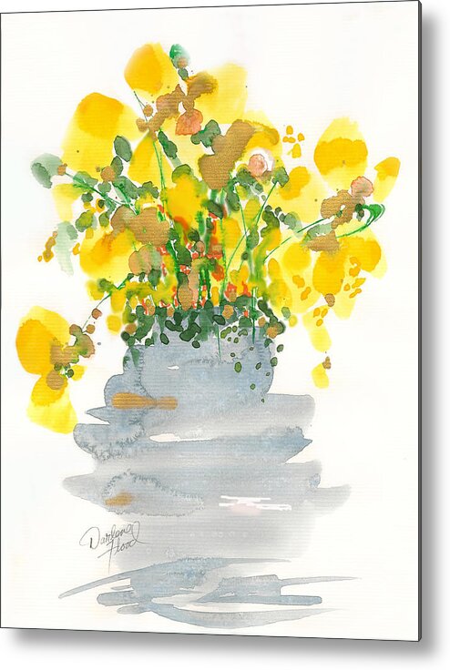 Abstract Watercolors Metal Print featuring the drawing Yellow Blossoms by Darlene Flood