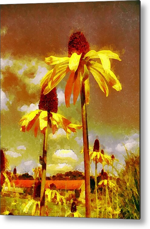 Yellow Echinacea Metal Print featuring the photograph Yellow Echinacea Van Gogh style by Chris Thaxter