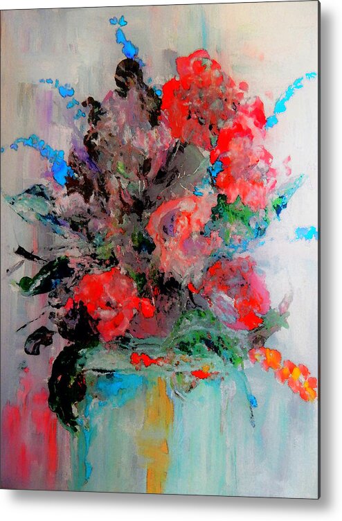 Flowers Metal Print featuring the painting Red Rose Arrangement by Lisa Kaiser