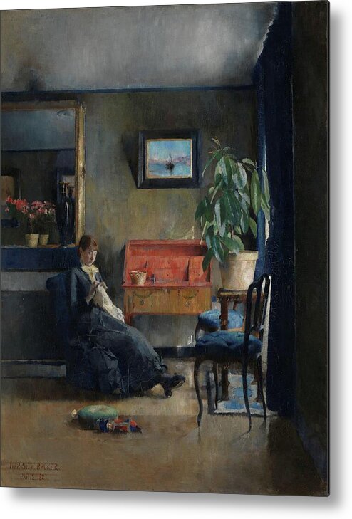 Harriet Backer Metal Print featuring the painting Blue interior #2 by Harriet Backer