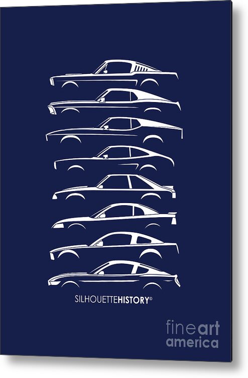 Ford Mustang Metal Print featuring the digital art American Stallion SilhouetteHistory White by Gabor Vida