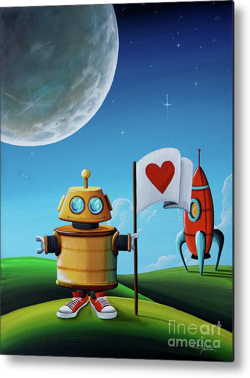 Robot Metal Print featuring the painting Greetings #1 by Cindy Thornton