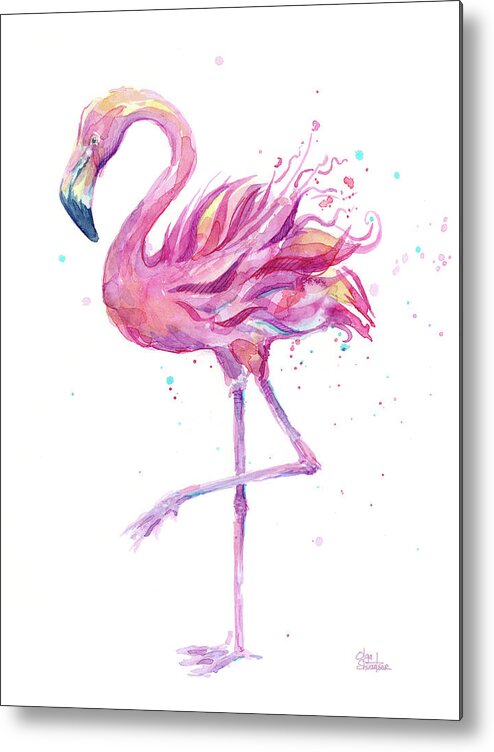 Flamingo Metal Print featuring the painting Pink Flamingo Watercolor #2 by Olga Shvartsur