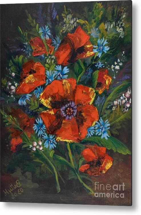 Greeting Cards Metal Print featuring the painting Poppies and Wildflowers #2 by Elisabeta Hermann