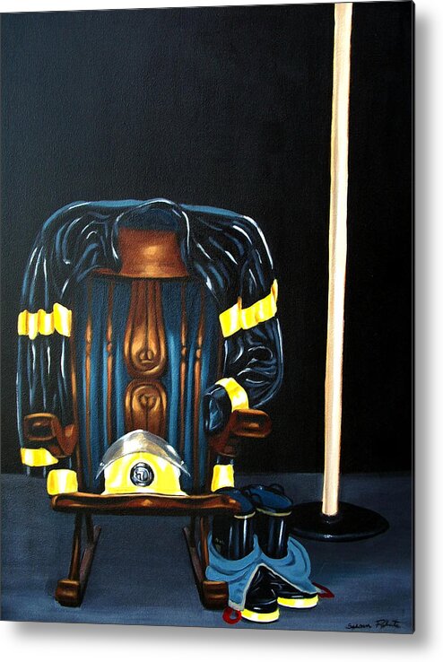 Oil Metal Print featuring the painting Retiring Firefighter #1 by Susan Roberts