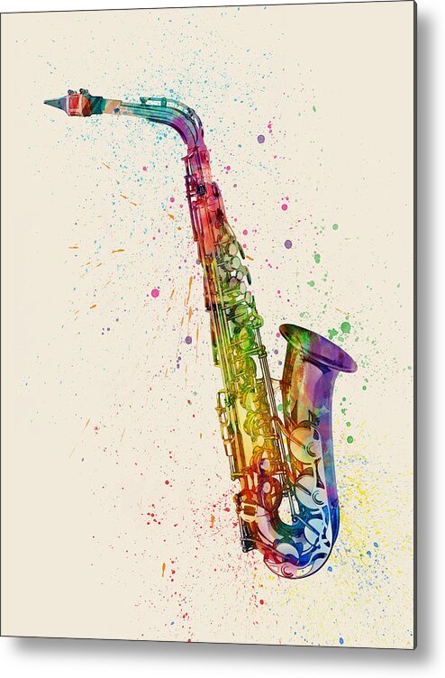 Saxophone Metal Print featuring the digital art Saxophone Abstract Watercolor by Michael Tompsett