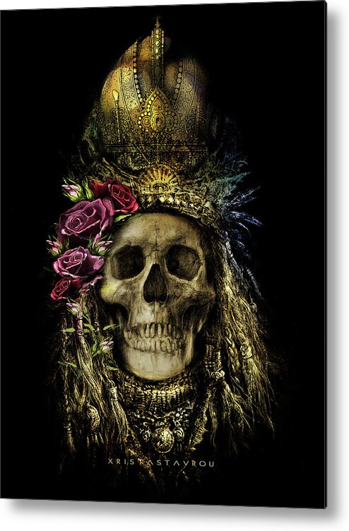 Flowers Metal Print featuring the digital art Skull Art Queen SS16 by Xrista Stavrou