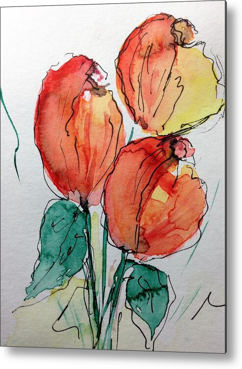 Three Tulips Tulip Metal Print featuring the painting Tulips #1 by Britta Zehm