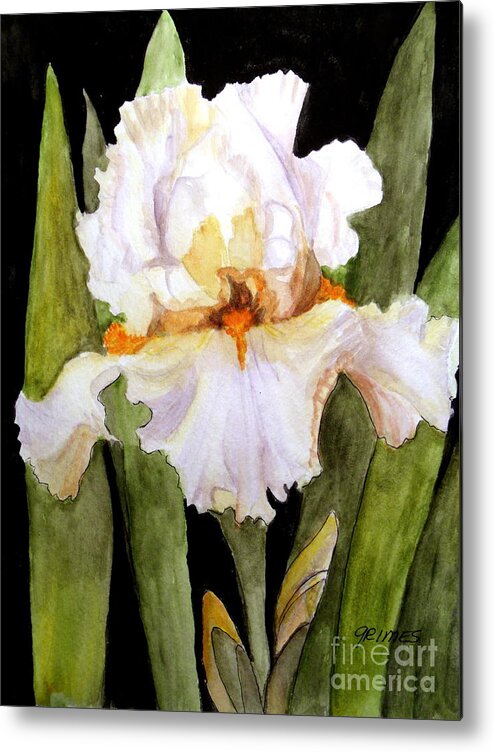 Iris Metal Print featuring the painting White Iris in the Garden #1 by Carol Grimes