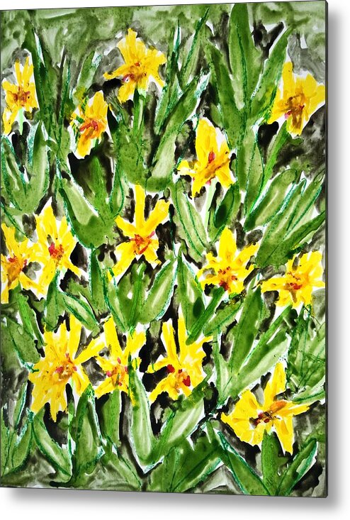 Abstract Metal Print featuring the painting Divine Flowers #1250 by Baljit Chadha