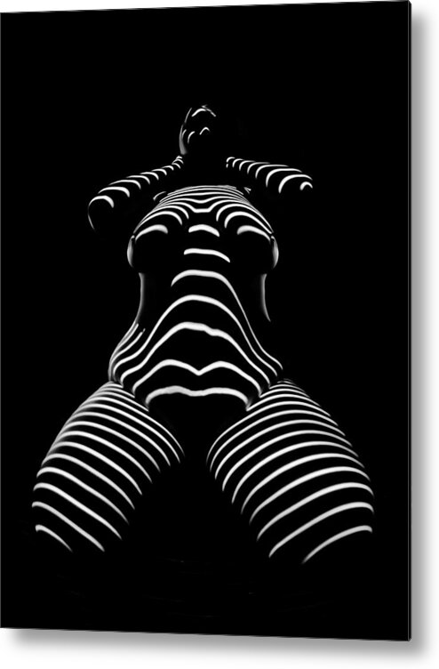 Bbw Metal Print featuring the photograph 1422-TND Zebra Woman Big Girl Striped Woman Black And White Abstract Photo By Chris Maher by Chris Maher
