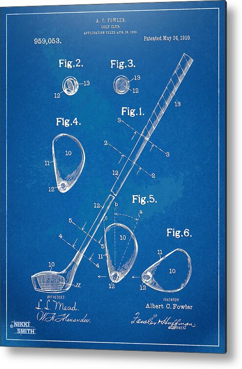 Golf Metal Print featuring the digital art 1910 Golf Club Patent Artwork by Nikki Marie Smith