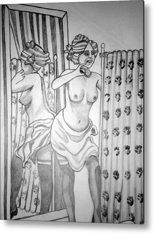  Deco Metal Print featuring the drawing 1920s WOMEN SERIES 6 by Tammera Malicki-Wong