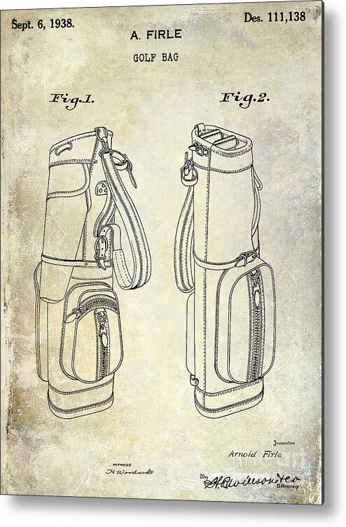 Golf Bag Metal Print featuring the photograph 1938 Golf Bag Patent by Jon Neidert